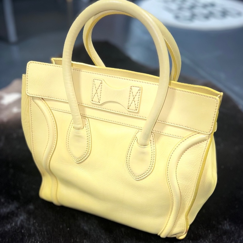 Celine Mini Luggage Tote Pale Yellow Drummed Calfskin Leather Satchel Bag - Picture 2 of 13